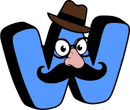 A suspicious looking letter W character with fake glasses, nose, and mustache.